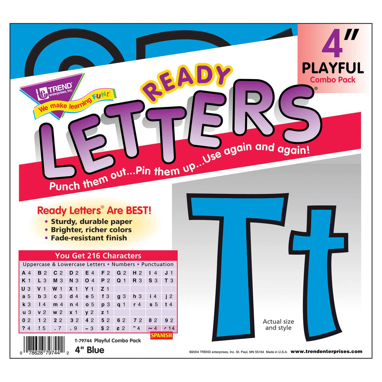Trend Enterprises® 4" Playful English/Spanish Combination Ready Letters®, 6 Packs